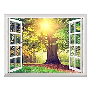 Removable Wall Sticker/Wall Mural - Sunrays Through Beautiful Tree | Creative Window View Wall Decor - 24"x32"