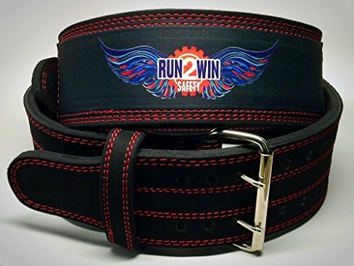 Tough 13mm Leather Run2Win Safety Powerlifting Belt for Men &amp; Women 4 Inches Wide Best Lower Back Support No Taper Great Adjustable Weight Lifting Belt with Buckle for Squat Deadlift Size Small