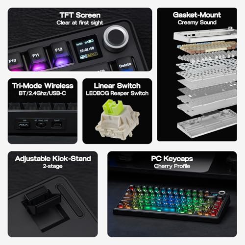 EPOMAKER X Aula F75 MAX Teclado Mecánico Inalámbrico con Pantalla TFT y Perilla, Teclado de Junta en Distribución 75%, Teclado Gaming Intercambiable en Caliente para PC/Mac/Linux (Matte Black)