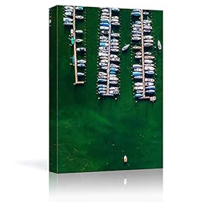 Canvas Wall Art - Fishing Boats Parked at The Pier in Line - Giclee Print Gallery Wrap Modern Home Art Ready to Hang - 12x18 inches