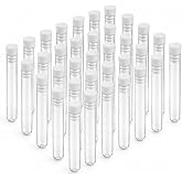 Joyclub 50pcs 12x100mm(8ml) Clear Plastic Test Tubes with Caps for Scientific Experiments, Halloween, Christmas, Scientific Themed Birthday Party Supplies, Decorate The House, Candy Storage