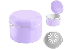 Yharnamite Denture Case, Denture Cup for Soaking Dentures, Denture Bath Box with Rinsing Basket, Retainer Case Mouth Night Gu