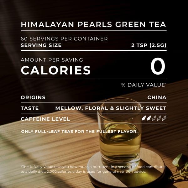 GYA TEA CO LOOSE LEAF HIMALAYAN PEARLS GREEN TEA – ZERO CALORIES CAFFEINATED GREEN TEA – 100% NATURAL LOOSE LEAF TEA CLASSIC TEA WITH NO ARTIFICIAL INGREDIENTS – PURE SUGAR-FREE (5.29 OZ)