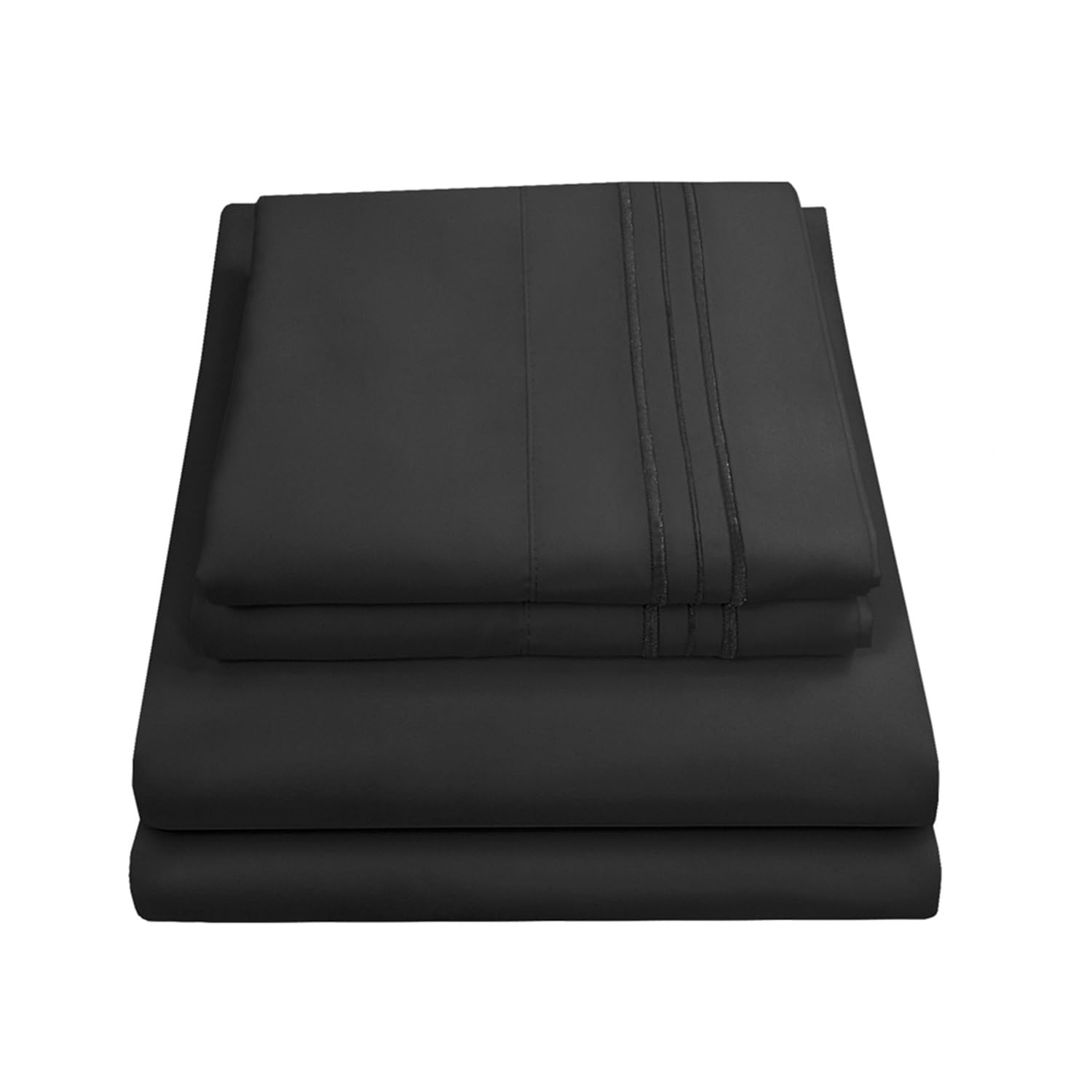 Sweet Home Collection Luxury Bedding Set with Flat, Fitted Sheet, 2 Pillow Cases, Microfiber, Black, California King