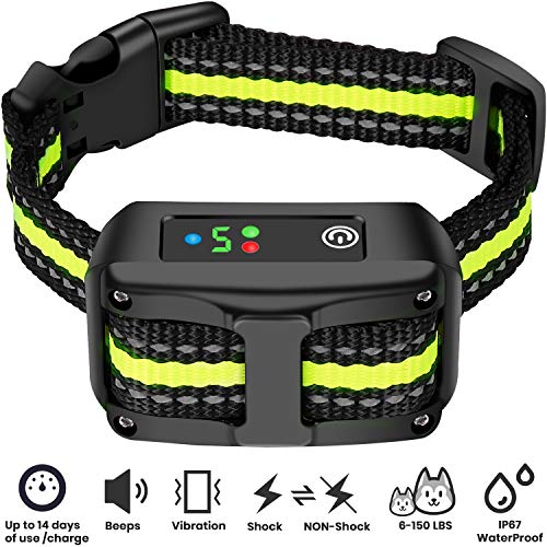 JISO Bark Collar, Shock/Non-Shock Bark Collar [2019 Trending] with Two Reflective Nylon Straps Anti-Barking Collar for Dog Training Small/Medium/Large Dogs