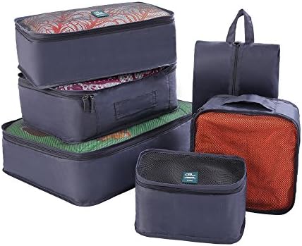 6 Piece Packing Cube Set - Travel Luggage Lightweight Water Resistance Packing Organizers with Shoe Bag (Dark Blue)