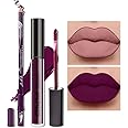 2Pcs Matte Light Purple Lip Liner and Lipstick Makeup Set, Matte Liquid Lipstick 24H and with Lip Liner Set Waterproof Long Lasting labiales mate 24 horas originales matte larga duracion 24 01+13