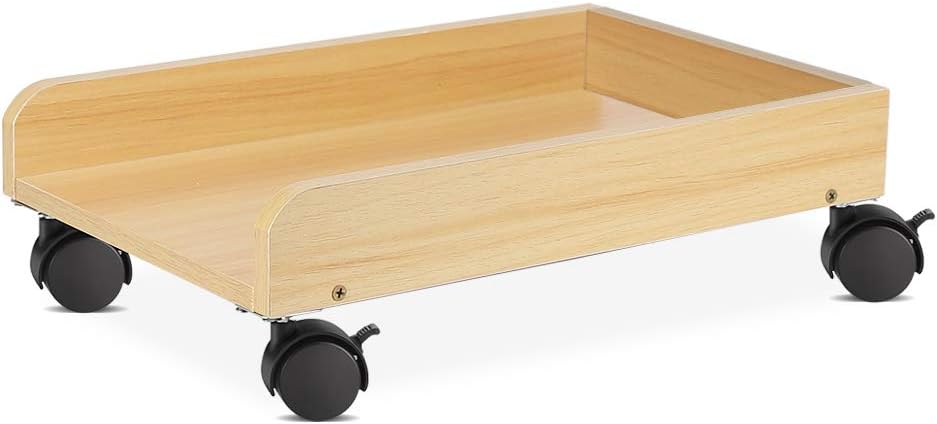 Liitrton Mobile CPU Stand with Locking Caster Wheels Wooden Computer Tower Stand Desktop Rolling PC Stand (No Rear Protection, Brown): Home Audio & Theater