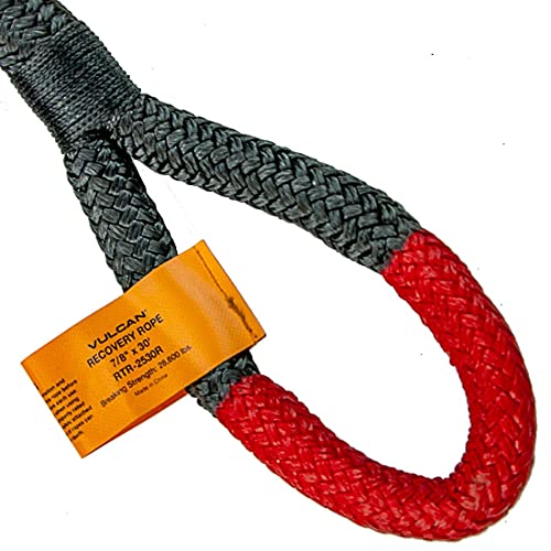 VULCAN OffRoad Recovery Rope 7/8 Inch x 30 Foot Red Eyes 28,600