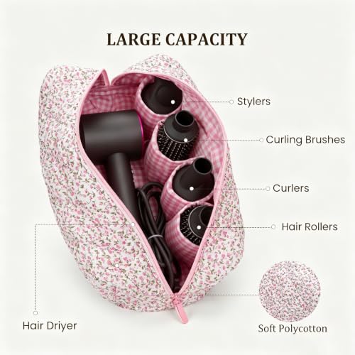 PFUTURE Hair Tools Travel Bag for Dyson Airwrap & Shark FlexStyle, Cute Floral Hair Styling Tools Organizer Case for Travel & Storage
