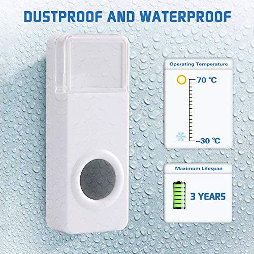 Wireless Doorbell, Fityou Waterproof Door Bells & Chimes Wireless Kit,Operating at 1000 Feet with 58 Door Bell Chime, 4 Levels Volume & LED Flash,2 Buttons 2 Receivers Doorbell for Home, Business