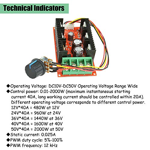 Comidox 1PCS 2000W 10-50V MAX 40A PWM DC Motor Speed Controller Governor HHO RC Controller Adjustable Variable Speed Switch
