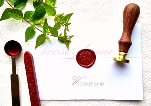 VOOSEYHOME The Heart Wax Seal Stamp Gift Kit - Gold/Red/Silver Wax Sticks Tea Candle & Wax Spoon-Ideal Gift Kit for Decorating Parties, Weddings, Invitation etc