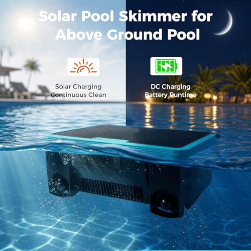 Curalk Over-Ground Robotic Pool Cleaner,Solar Powered Pool Vacuum,24H/7D Continuous Cleaning, 180-um, 3L Filtration Basket,APP Support, Automatic Pool Skimmer Robot,APP Support (Black-Blue)