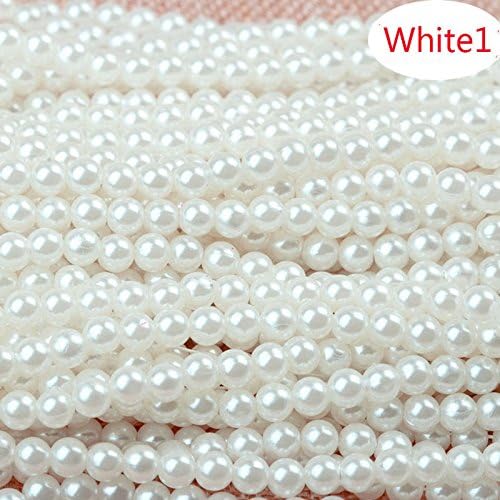 8 mm 50 PCs Beading Supplies, Straight Hole Round Spacer Loose Beads Imitation Pearl DIY, Beading Jewelry Making (White1)
