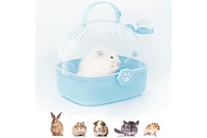 BYUP Simple Cavie Guinea Pig Cage - Small Animal Carrier Cage with Water Bottle, Portable Hamster Travel Carrier Carry Case 7.24" L*6.69 W *6.42" H for Small Pets, Gerbils, Mice, Dwarf Hamster (Blue)