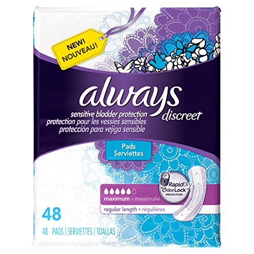 DISCREET, INCONTINENCE PADS, MAXIMUM, REGULAR LENGTH, 48 COUNT BY ALWAYS