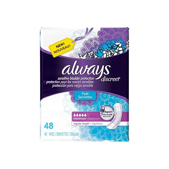 Discreet, Incontinence Pads, Maximum, Regular Length, 48 Count by Always