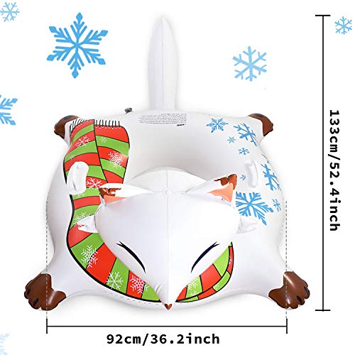 CMYK Fox Snow Tube,  Wide Inflatable Snow Tube with Easy Grip Handles, Inflatable Sled for Kids and Adults Made of Durable Vinyl with Welded Seams