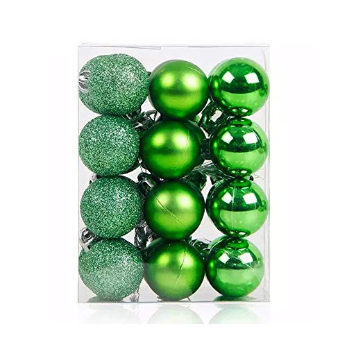 TangTanger Christmas Ball Assorted Pendant Shatterproof Ball Ornament Set Seasonal Holiday Wedding Party Decorations(24 pcs, 3 cm) (Green) - Thumbnail 5