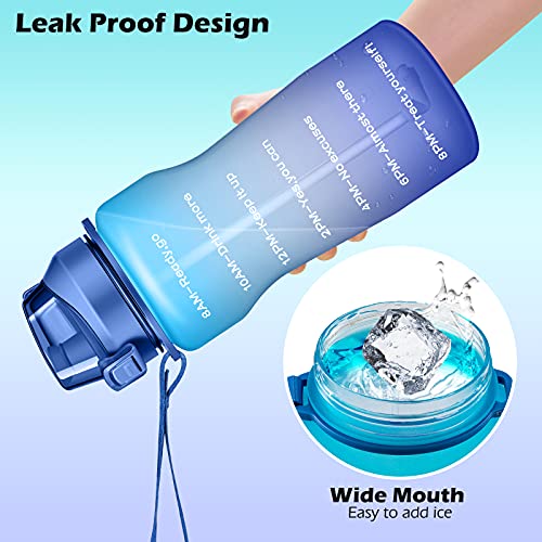 Ahape Gallon Motivational 64/100 oz Water Bottle with Time Marker & Straw, Large Daily Water Jug for Fitness Gym Outdoor Sports, Remind of All Day Hydration, Leak Proof, BPA Free (blue+purple, 64oz)