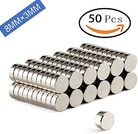 Delightry Small Refrigerator Magnets, 50-Pcs 3/10"x1/10" | 8x3mm Mini Premium Brushed Nickel Round Fridge Magnets,Fridge Magnets,Office Magnets