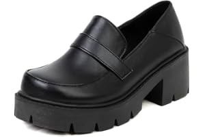 AMINUGAL Womens Mary Janes Comfort Loafers Platform Chunky Mid-Heel Classic Round Toe Slip-on Uniform Dress Shoes Brogues Oxfords Vintage