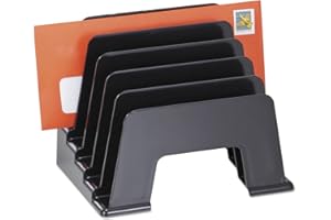 MANALOOM Desktop File Organizer, Mail Organizer, 5 Compartments Office Inclined Desk Step Sorter, for Easy access to your files, Invoices, Letters and more - Black, Eco-Friendly