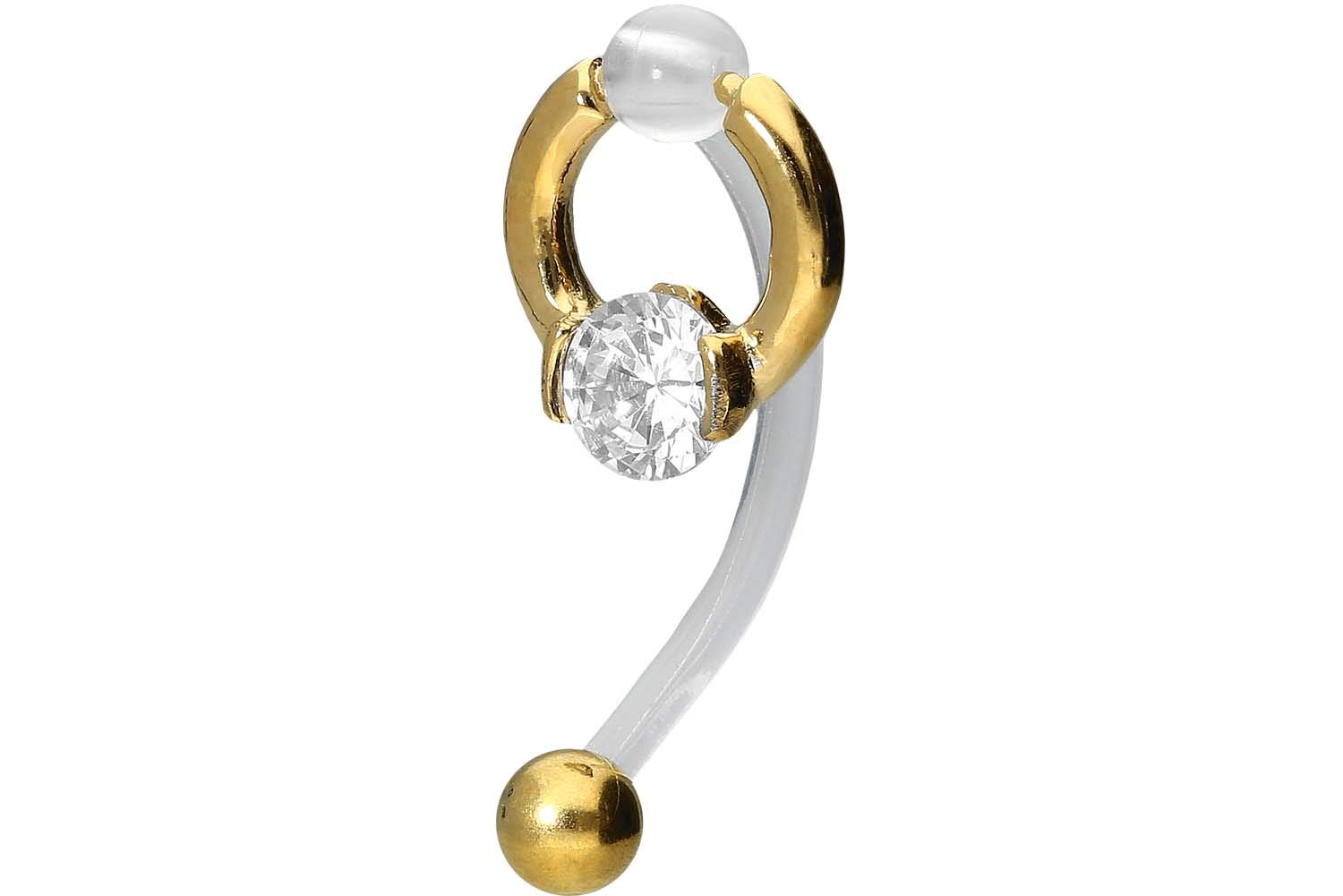 PIERCINGLINE PMFK Banana Bell + Surgical Steel Design Ring + 5 mm Crystal Piercing Intimate Area Belly Choice of Colours, 10 mm, Surgical steel 316L / PMFK