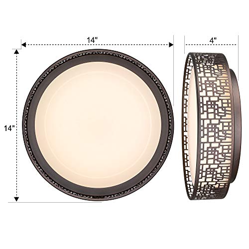 Flush Mount Lighting Fixtures, VICNIE 14inch 20W 1400 lumens LED Round Ceiling Lights, 3000K Warm White, Oil Rubbed Bronze Finished (Metal Body and Acrylic Shade)