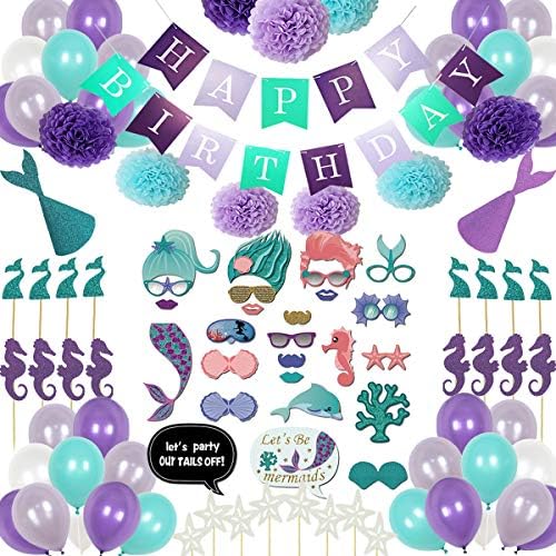 Geila Mermaid Balloons Set Mermaid Party Supplies 102 pcs Birthday Decoration with Photo Props for Girls Birthday party, Baby Shower, Bridal shower Decor