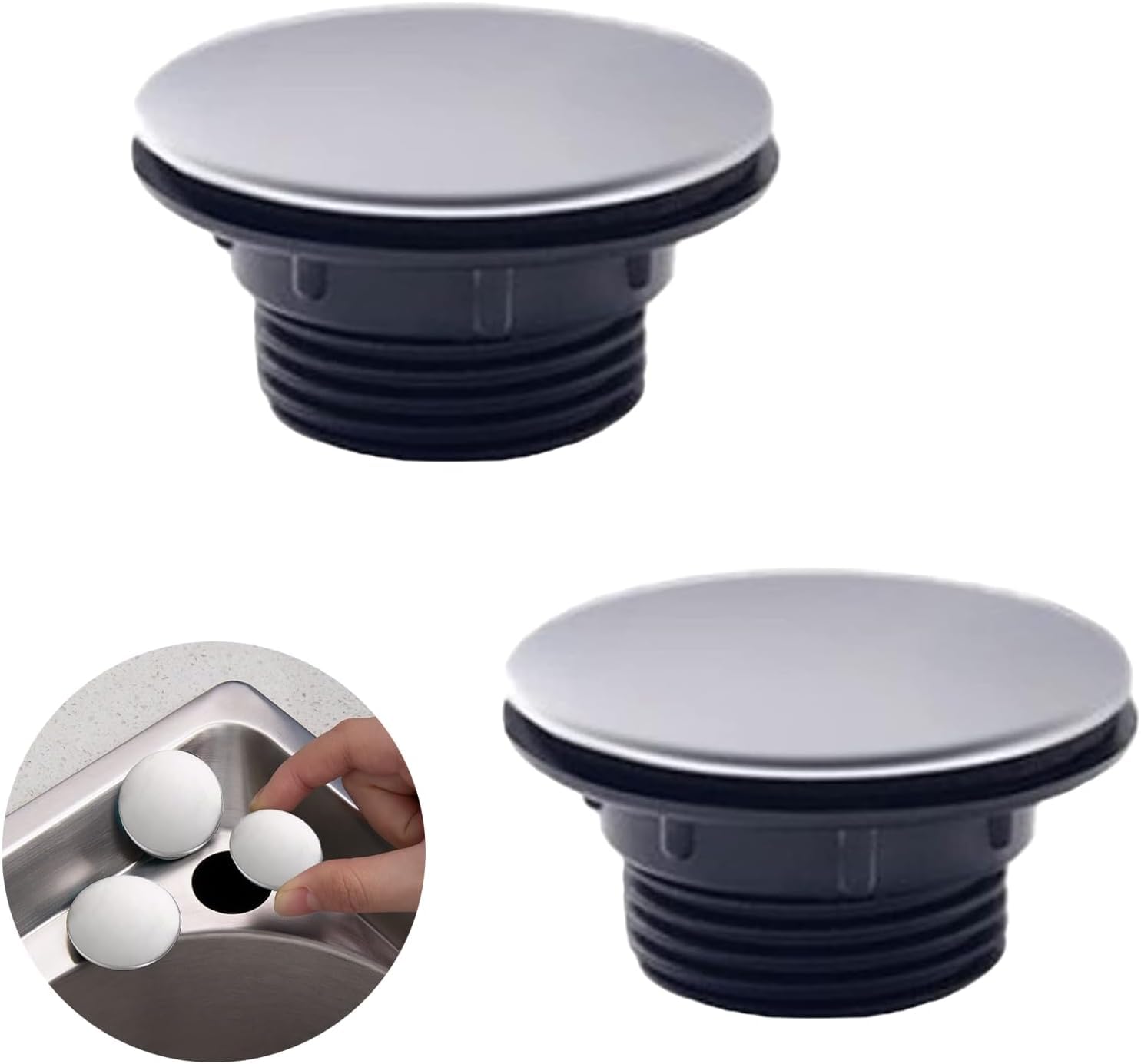 2 Pack Kitchen Faucet Hole Cover Stainless Steel Sink Tap Hole Plate Stopper Cover Blanking Metal Plug for Dia 1.2 to 1.6 inch (45mm) — image 1