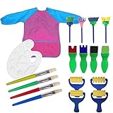 Kids Painting Drawing Tools Waterproof Art Smock Aprons,26 Alphabets,Mini Flower Sponge Brush Paint Tray Palette Set for Toddlers Early DIY Learning Toy (Red)