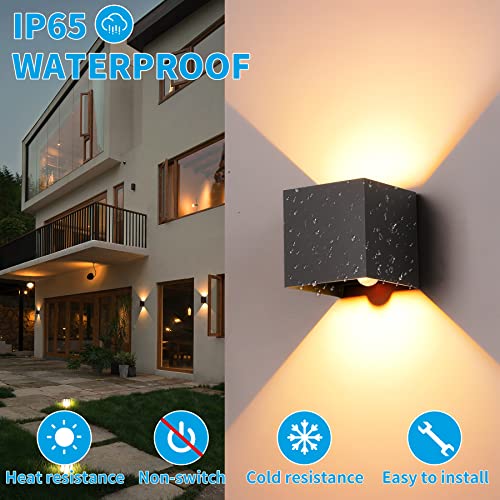 Pack of 2 LED Wall Light Indoor/Outdoor with Motion Sensor, 12 W, 3000 K Warm White Wall Lamp, IP 65 Waterproof Outdoor Wall Light, Modern Outdoor Wall Lighting with Up and Down Adjustable Beam Angle, Black