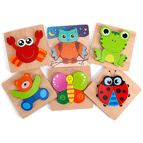 Slotic Wooden Puzzles for Toddlers - Animal Jigsaw Puzzles for 1 2 3 Years Old Boys & Girls, Kids Educational Toys (6 Pack)
