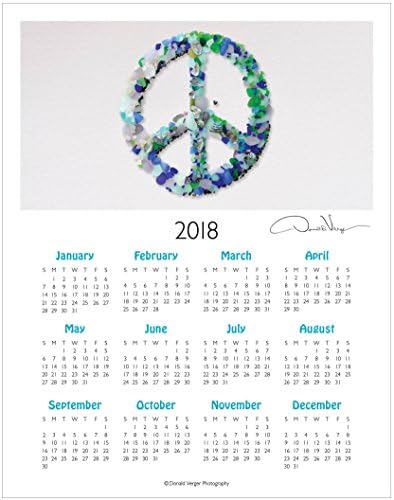 2018 Sea Glass One Page Fine Art Wall Calendar. Peace. 11x14. Great For Framing. Best Quality Birthday, Christmas, Mother's Day &amp; Valentines Gifts for Women, Men &amp; Kids. Unique Idea for Him &amp; Her.