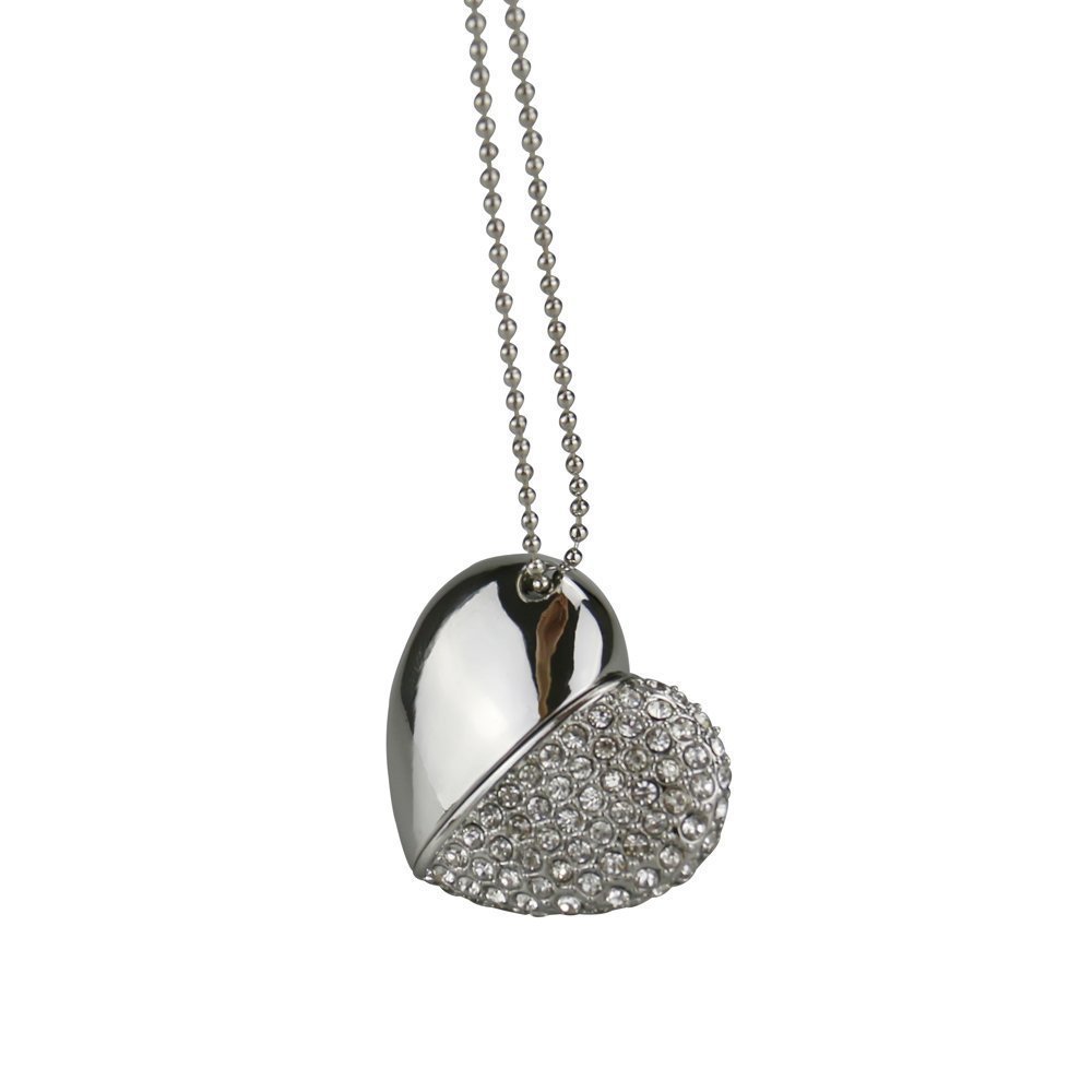 MAXINDA Gioielli Cuore Chiavetta USB 16 GB 2.0 di Metallo Memoria usb con Cordino e Borsa Regalo ( Argento Cuore)