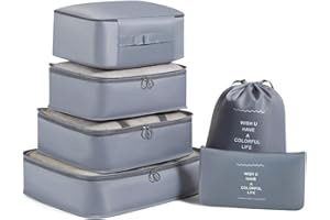 Fxkoolr Packing Cubes for Suitcases - 6 Pieces,Premium Suitcase Organizer Bags Set, Light Packing Cubes for Travel, Space-Saving Luggage Organizers for Suitcase, Water-Resistant Travel Essentials,Grey