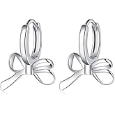 MYHAO Bow Drops Hoop Earrings Huggie for Women Teens 925 Sterling Silver Ribbon Hoop Earrings Bowknot Hypoallergenic