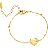 18K Gold Plated Heart Bracelet for Women – Adjustable Dainty Chain, Minimalist Jewelry Gift with Box