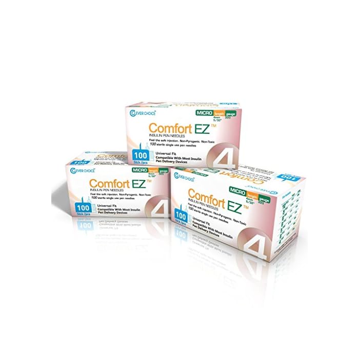 Clever Choice Comfort EZ Insulin Pen Needles,300 Needles, 32G 4 Millimeter and 5/32Inch - 3 Pack