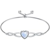 BHUBREA Natural Moonstone Heart Adjustable Bracelet for Women 925 Sterling Silver Infinity Box Chain with Blue Moonstone June Birthstone Jewelry
