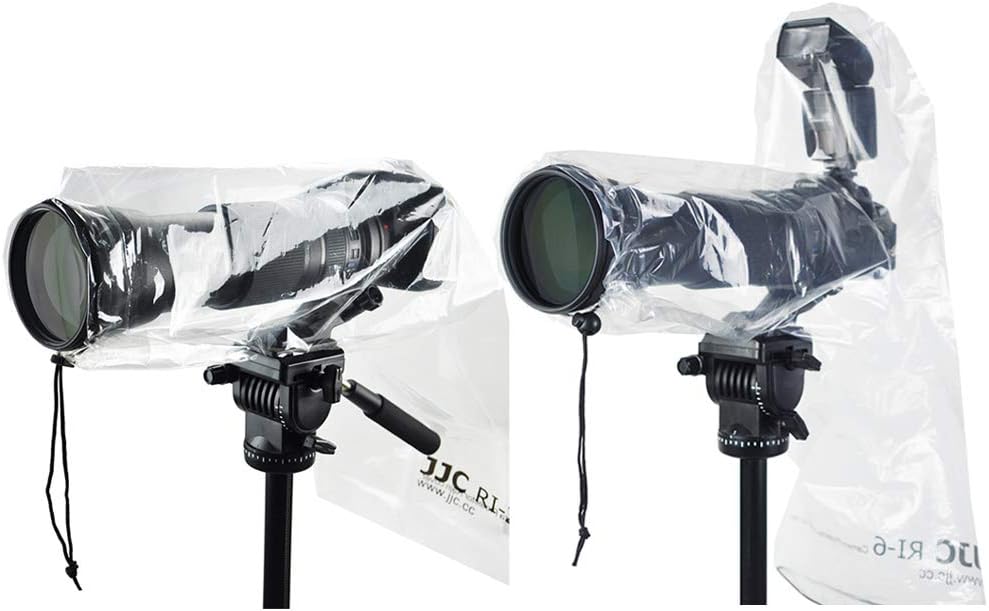 JJC 2-Piece Clear Rain Cover for DSLR Cameras with Lens & Flash, Transparent, Direct Viewing, Multi-Brand Compatibility