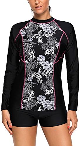 Just for Plus Women's Long Sleeve Shirt Boyshort Bottom Floral Rash Guard Swimsuit Two Piece Surfing Plus Size
