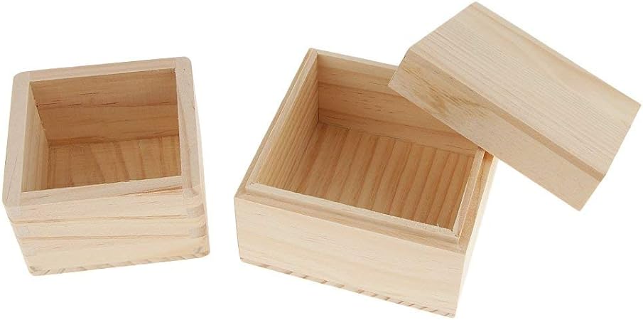 Cremación Memorial 2 piezas de cajas de madera sin terminar con tapa for baratijas, caja de