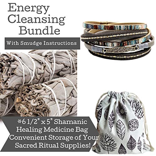 Sage Smudge Sticks Smudging Kit Healing Stones Jewelry Set, Multilayer Bracelets for Women,Crystal Pendant, Tree of Life, Stone Necklace,Stone Rings,Ring Set,Metaphysical Kit (Rhinestone Wrap Set)