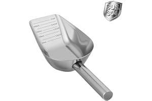 Aloxina Dog-Cat Food Scoop 1 Cup – Thickened 304 Stainless Steel Pet Food Scoop with Long Handle, Precision Scale, Easy to Clean, Suitable for Wet Dry Food