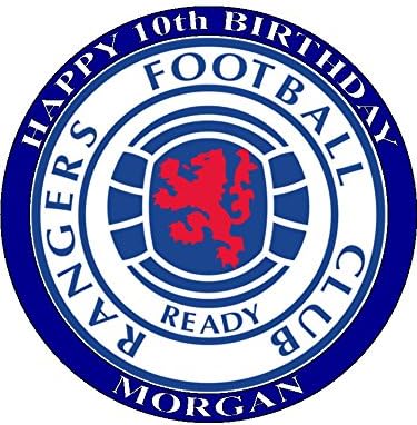 Glasgow Rangers 7.5" Round - Design 1 - Icing Cake Topper- Personalised Free Any Name,Age OR Message