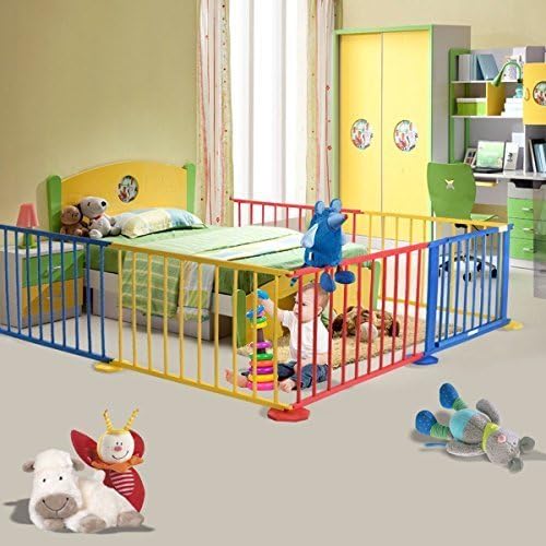Baby Playpen 6 Panel Colors Wooden Frame Children Playard Foldable Room Divider by Playard Foldable