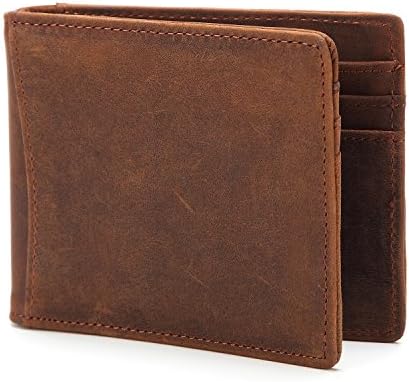 Men's Wallet Ultra-Thin Leather Card Package Crazy Horse Head Layer Leather Short Wallet RFID Shield Clip` ZiJieShiYe (Color : Brass, Size : S)